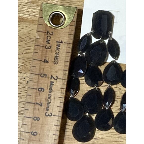 Open Edit Long Earrings Black Chandelier Dangling Festive Party Evening - Picture 3 of 3